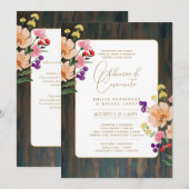 Portugeuse | Casamento Flores Folclóricas Rústica Einladung (Vorne/Hinten)