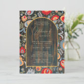 Portugeuse | Casamento Flores Folclóricas Rústica Einladung (Stehend Vorderseite)