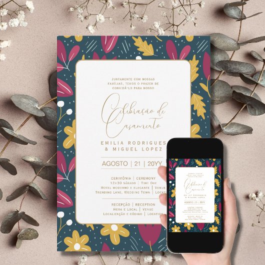 Portugeuse | Casamento Flores Folclóricas Rústica Einladung