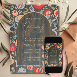 Portugeuse   Casamento Flores Folclóricas Rústica Einladung