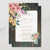 Portugeuse | Casamento Flores Folclóricas Rústica Einladung (Vorne/Hinten)