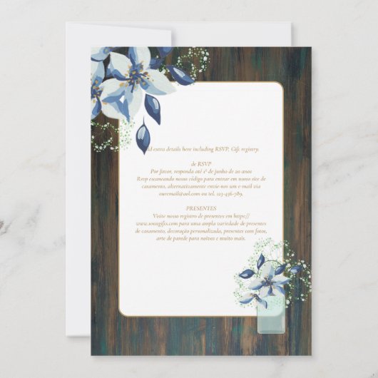 Portugeuse | Casamento Flores Folclóricas Rústica Einladung (Rückseite)