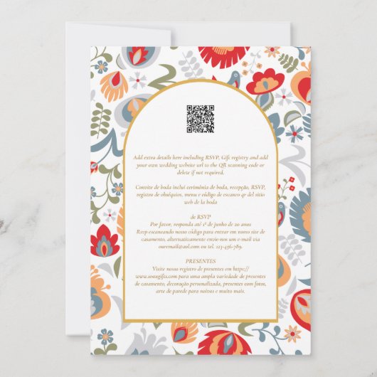 Portugeuse | Casamento Flores Vermelha Rústicas Einladung (Rückseite)