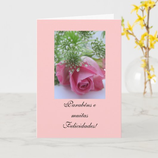 Portugiese: Geburtstag/Rosa: Parabéns! Karte (Gelbe Blume)