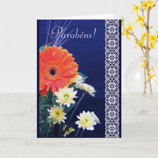 Portugiese: Parabéns! Alles- Gute zum Karte (Gelbe Blume)
