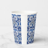 Portugiesisch Azulejo Dekorative Muster Indigo Blu Pappbecher (Rechts)