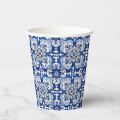 Portugiesisch Azulejo Dekorative Muster Indigo Blu Pappbecher (Vorderseite)