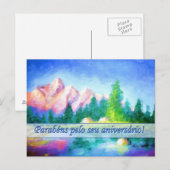 Portugiesisch Birthday Pink Mountain Blue Postcard Postkarte (Vorne/Hinten)