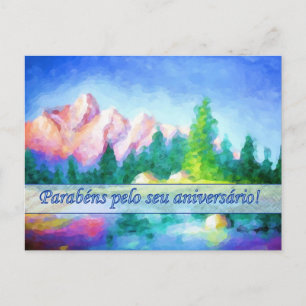 Portugiesisch Birthday Pink Mountain Blue Postcard Postkarte