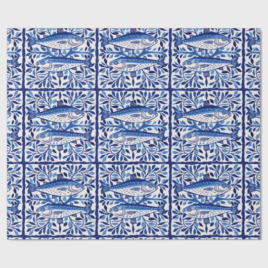 Portugiesisch Blau und Weiß Sardine Geschenkpapier (Flach)