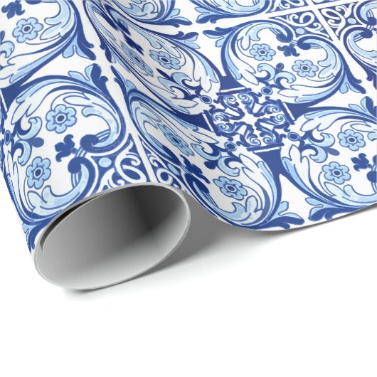 Portugiesisch-blaue Fliese Geschenkpapier (Rolleneckpunkt)
