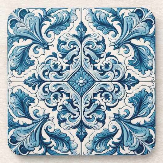 Portugiesisch-blaue Fliese Getränkeuntersetzer (Vorderseite)