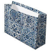 Portugiesisch-blaue Fliese Große Geschenktüte (Vorderseite Schrägansicht)