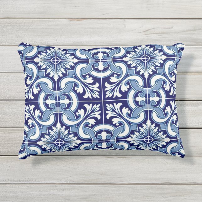 Portugiesisch-blaue Fliese Kissen Für Draußen (Vorderseite)
