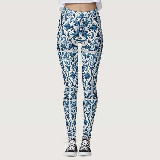 Portugiesisch-blaue Fliese Leggings (Vorderseite)