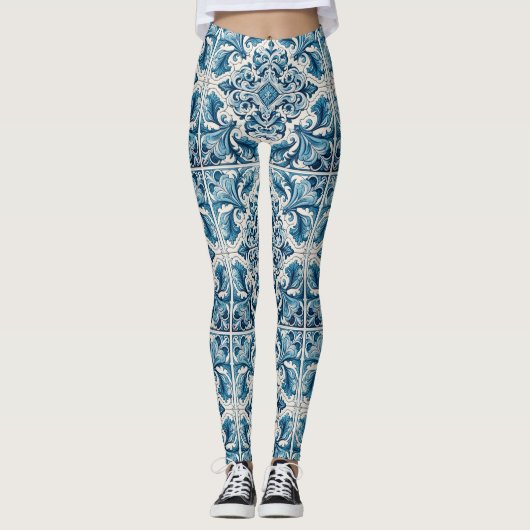 Portugiesisch-blaue Fliese Leggings (Vorderseite)