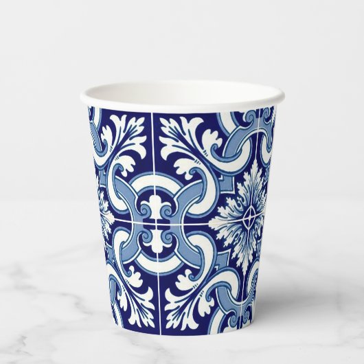 Portugiesisch-blaue Fliese Pappbecher (Rückseite)