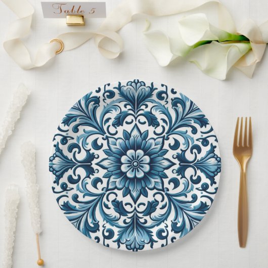 Portugiesisch-blaue Fliese Pappteller (Hochzeit)