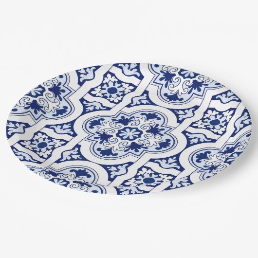 Portugiesisch-blaue Fliese Pappteller (Schrägansicht)