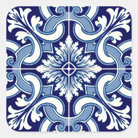 Portugiesisch-blaue Fliese Quadratischer Aufkleber (Vorderseite)