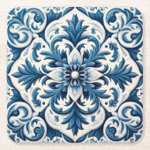 Portugiesisch-blaue Fliese Rechteckiger Pappuntersetzer (Vorderseite)