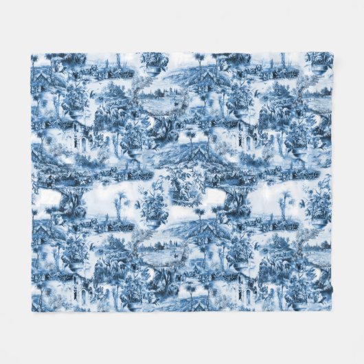 Portugiesisch-blaue Fliesen-Romantikmuster Fleecedecke (Vorderseite (Horizontal))