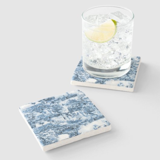 Portugiesisch-blaue Fliesen romantisches Szenemust Steinuntersetzer (Seitenansicht)