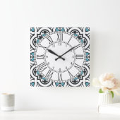 Portugiesisch-blaue Kacheldecke Quadratische Wanduhr (Zuhause)