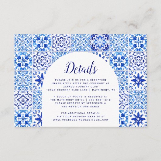 Portugiesisch Blaue Tiles Arch Wedding Begleitkarte (Vorderseite)