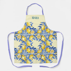 Portugiesisch inspirierte Zitronen auf Blau Schürze