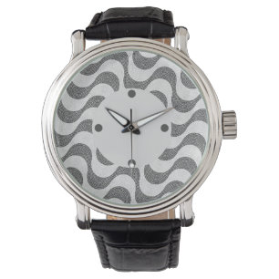 Portugiesisch-Kobelstein Schwarz-Weiß-Wellen Armbanduhr
