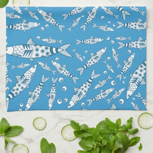 Portugiesisch Lissabon Sardines Pattern Azulejos B Geschirrtuch (Gefaltet)