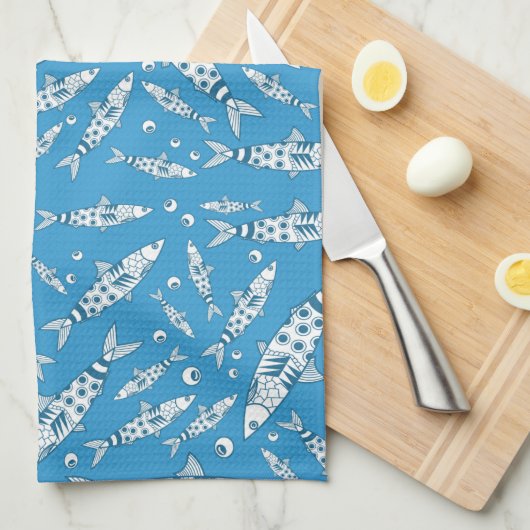 Portugiesisch Lissabon Sardines Pattern Azulejos B Geschirrtuch (Viertel Falte)