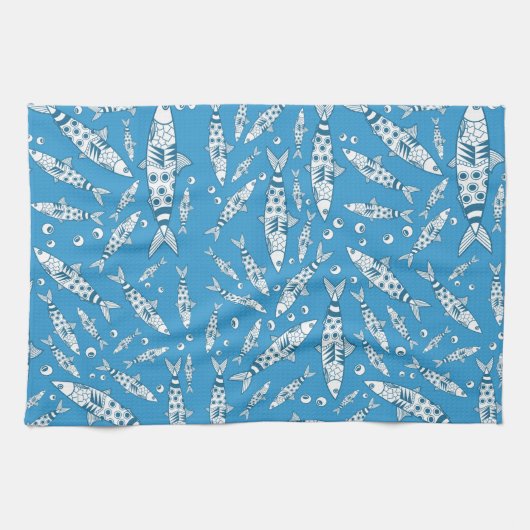 Portugiesisch Lissabon Sardines Pattern Azulejos B Geschirrtuch (Horizontal)