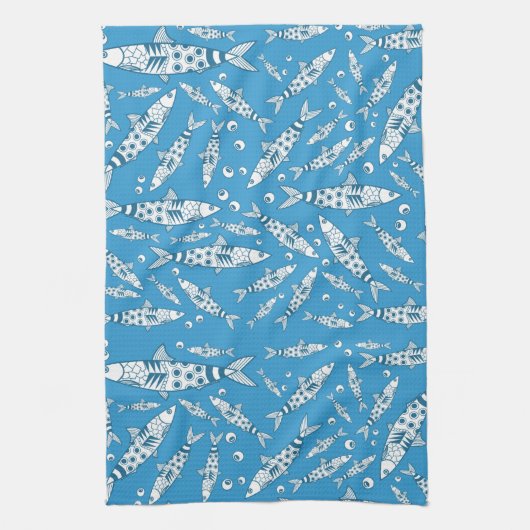 Portugiesisch Lissabon Sardines Pattern Azulejos B Geschirrtuch (Vertikal)