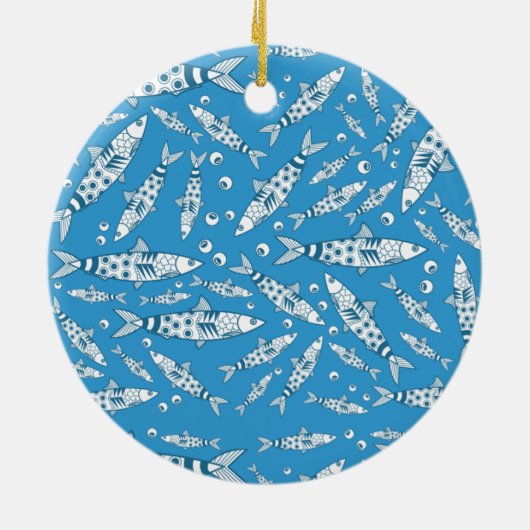 Portugiesisch Lissabon Sardines Pattern Azulejos B Keramik Ornament (Hinten)