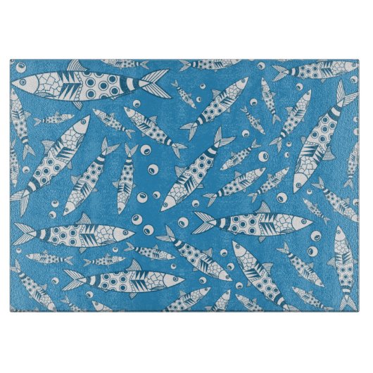 Portugiesisch Lissabon Sardines Pattern Azulejos B Schneidebrett (Vorderseite)