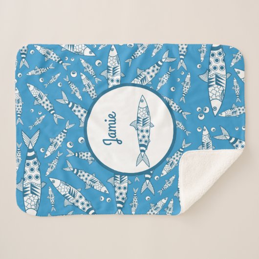 Portugiesisch Lissabon Sardines Pattern Azulejos B Sherpadecke (Vorderseite (Horizontal))