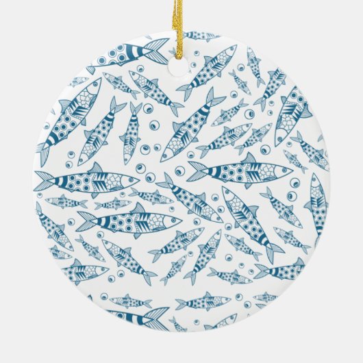 Portugiesisch Lissabon Sardines Pattern Azulejos W Keramik Ornament (Hinten)