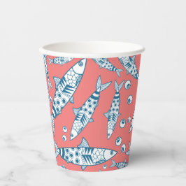Portugiesisch Sardines Pattern Azulejos Pink Pappbecher