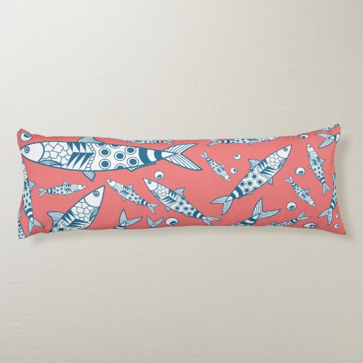 Portugiesisch Sardines Pattern Azulejos Pink Seitenschläferkissen (Rückseite)