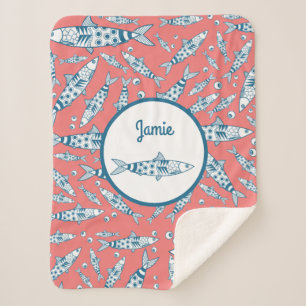 Portugiesisch Sardines Pattern Azulejos Pink Sherpadecke