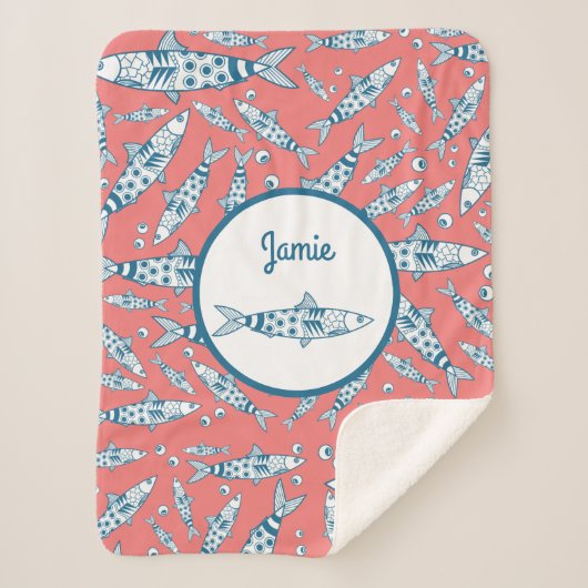 Portugiesisch Sardines Pattern Azulejos Pink Sherpadecke (Vorderseite)