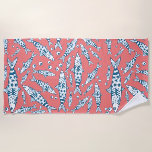 Portugiesisch Sardines Pattern Azulejos Pink Strandtuch (Vorderseite)