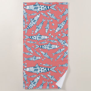 Portugiesisch Sardines Pattern Azulejos Pink Strandtuch
