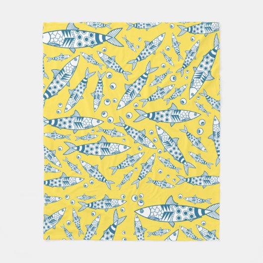Portugiesisch Sardines Pattern Azulejos Yellow Fleecedecke (Vorderseite)