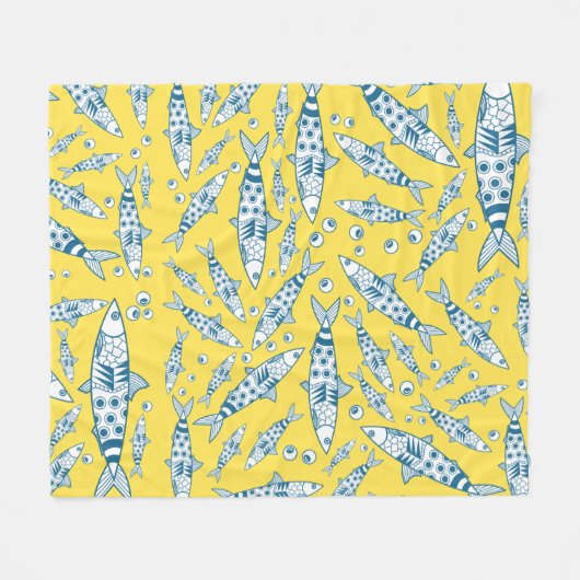 Portugiesisch Sardines Pattern Azulejos Yellow Fleecedecke (Vorderseite (Horizontal))