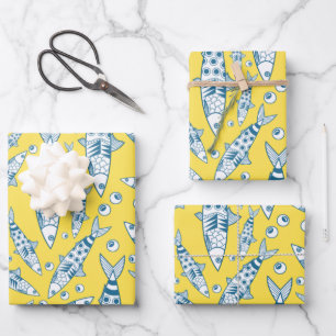Portugiesisch Sardines Pattern Azulejos Yellow Geschenkpapier Set