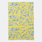 Portugiesisch Sardines Pattern Azulejos Yellow Geschirrtuch (Vertikal)