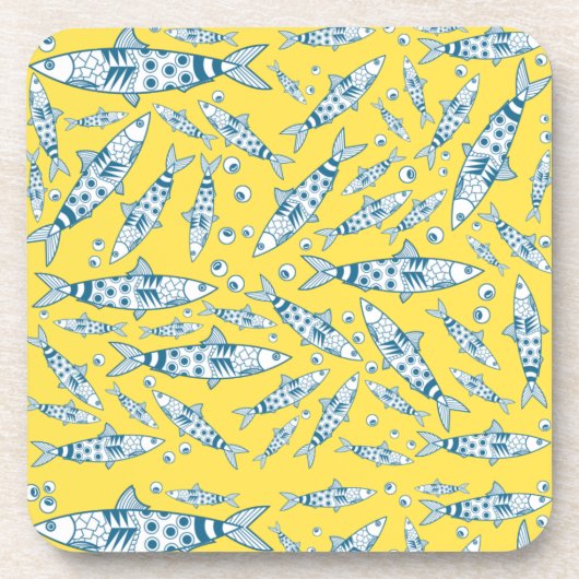 Portugiesisch Sardines Pattern Azulejos Yellow Getränkeuntersetzer (Vorderseite)